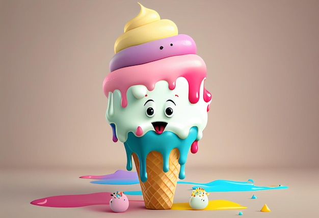 Divertente personaggio gelato su sfondo blu 3D Rendering generativo ai