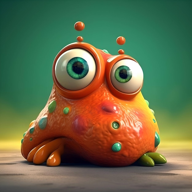 Divertente rana arancione con grandi occhi illustrazione di rendering 3d