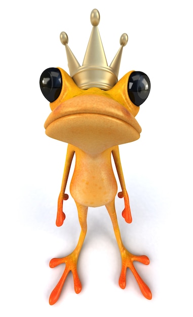 Divertente rana con una corona d'oro sulla testa