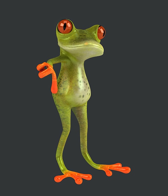 Divertente rana dei cartoni animati 3D con i pollici su e giù