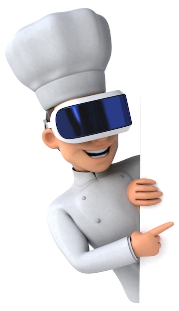 Divertente rendering 3D di uno chef con un casco VR