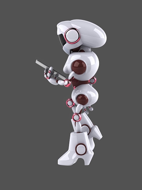 Divertente robot 3D che cammina e usa uno smartphone