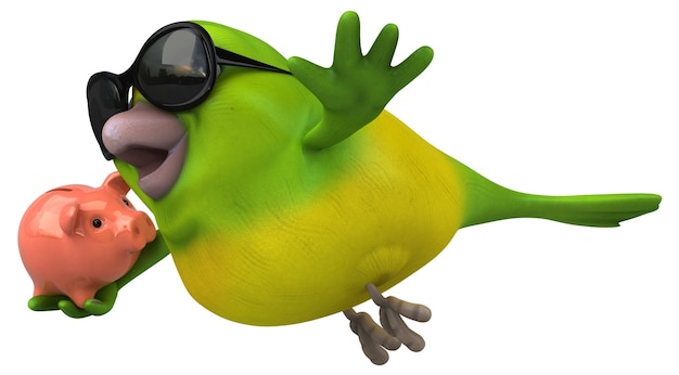 Divertente uccello verde - personaggio 3D
