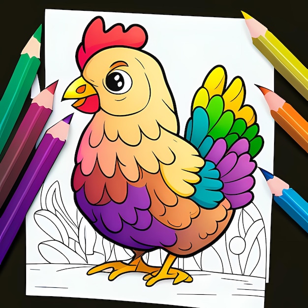 Divertimento da colorare semplicemente esilarante con un pollo cartone animato