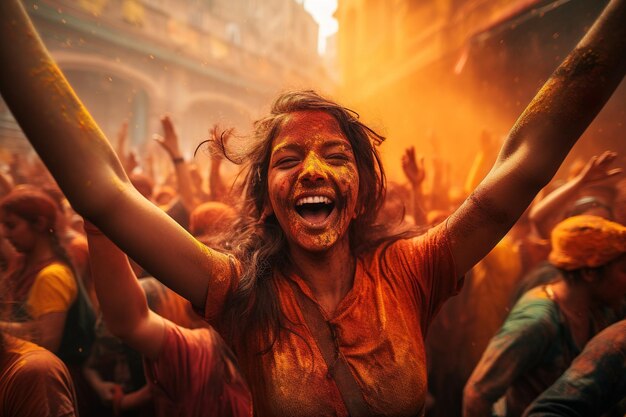divertirsi ragazza al festival dei colori in India