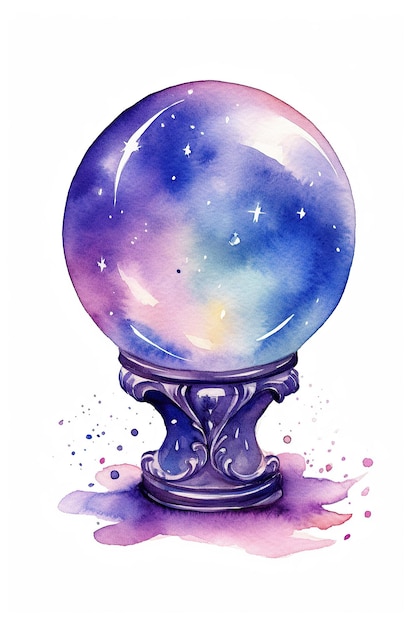 Divinazione Crystal Ball acquerello clipart isolato su sfondo bianco con intelligenza artificiale generativa