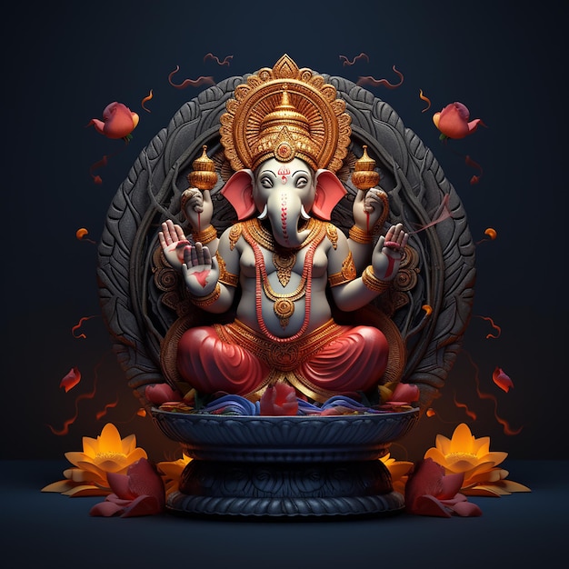 Divine Radiance 3D Ganesha sullo sfondo scuro per Diwali