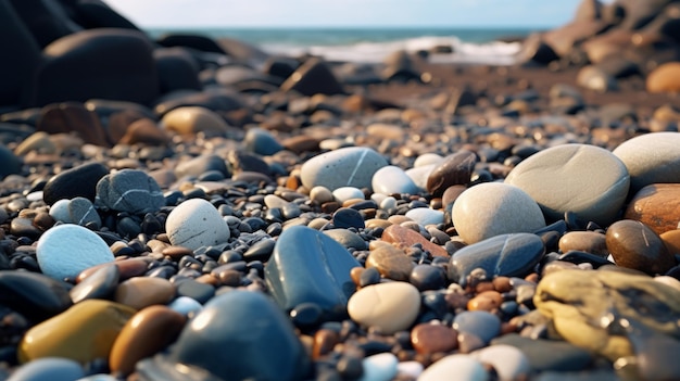 Divino realistico primo piano di una bellissima spiaggia con rocce colorate