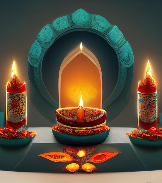Diwali day festival Sfondo delle lanterne di Diwali con candele e luci sfocate