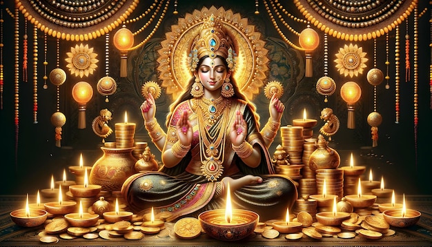 Diwali Dhanteras Festa delle luci e della ricchezza Benedizioni divine di Mata Laxmi