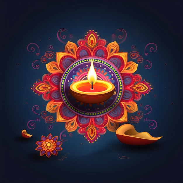 Diwali Diya con illuminazione colorata creata con Generative AI