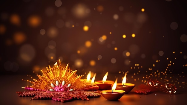 Diwali diya o festival isolato delle luci della lampada a olio Generative ai