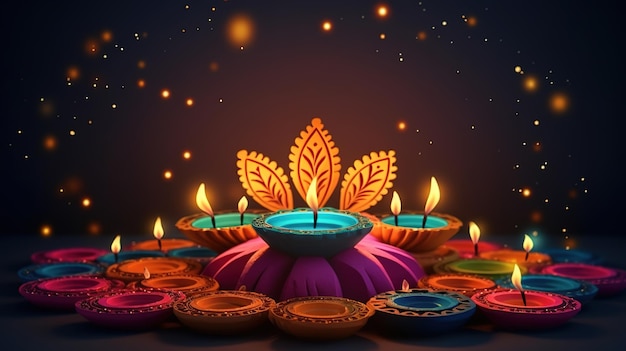 Diwali diya o festival isolato delle luci della lampada a olio Generative ai