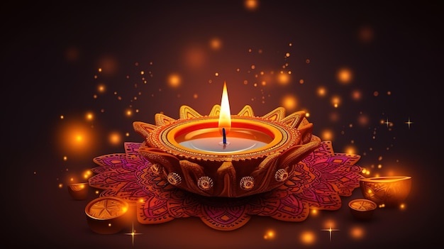 Diwali diya o festival isolato delle luci della lampada a olio Generative ai