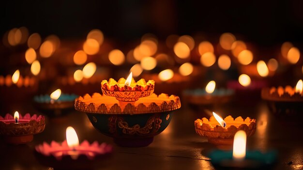 Diwali diya o festival isolato delle luci della lampada a olio Generative ai