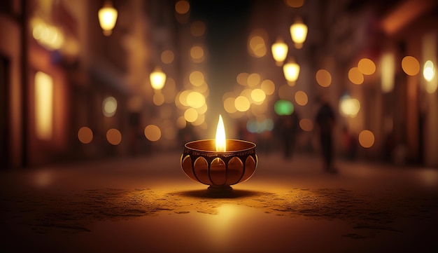 Diwali diya o lampada a olio sulle strade indiane festival delle luci AixAxA generativo