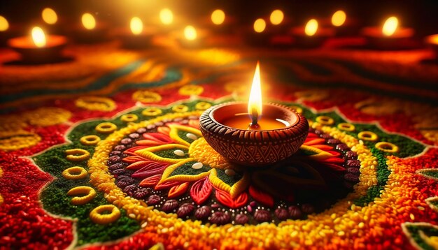 Diwali Diya sul colorato Rangoli