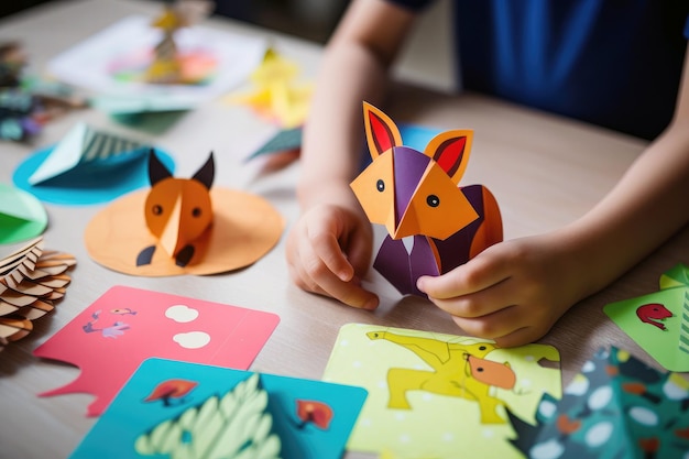 DIY delizia i bambini creativi che creano animali di carta