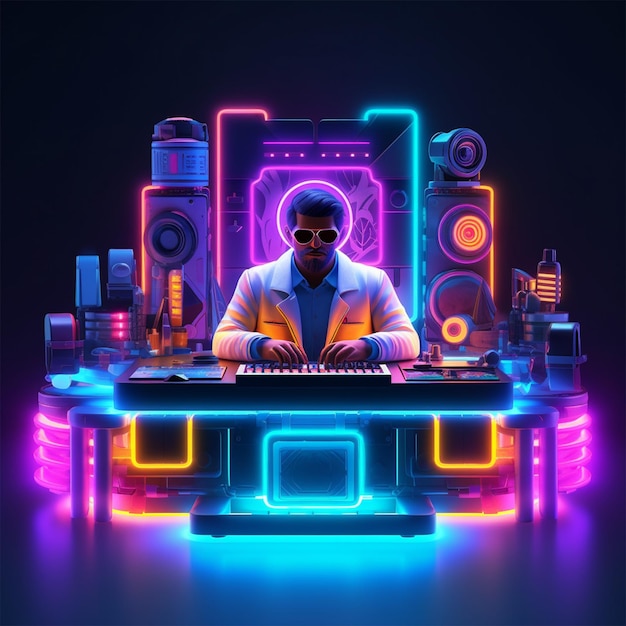 DJ che suona e mixa musica nella festa in discoteca di notte