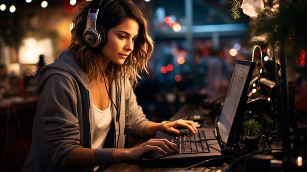 DJ femminile che suona il pianoforte