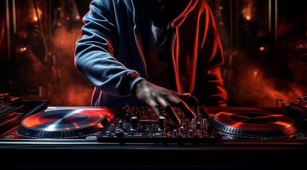 DJ mixer close-up close-up di DJ mixer nel club DJ is mixin music