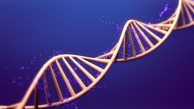 DNA Abstract 3d polygonal wireframe DNA molecola elica spirale su blu Scienze mediche