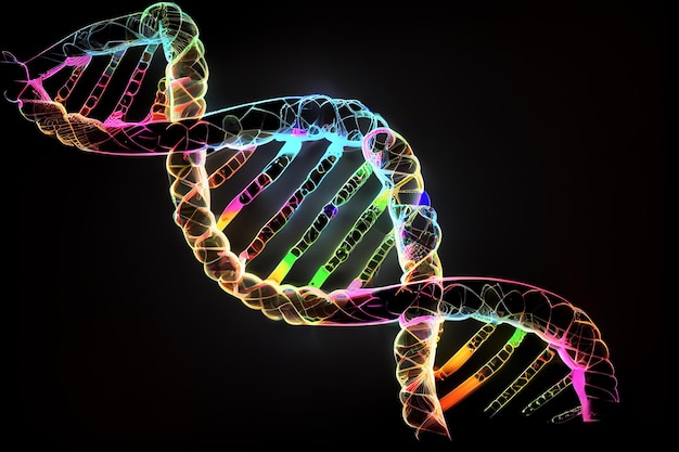 DNA al neon su sfondo nero IA generativa IA generativa