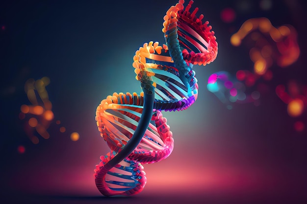 DNA sorprendente e sfondo morbido isolato mix colore rendering 3d Generativo ai
