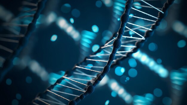 DNA su sfondo blu realistico hype fotorealistico Al generato