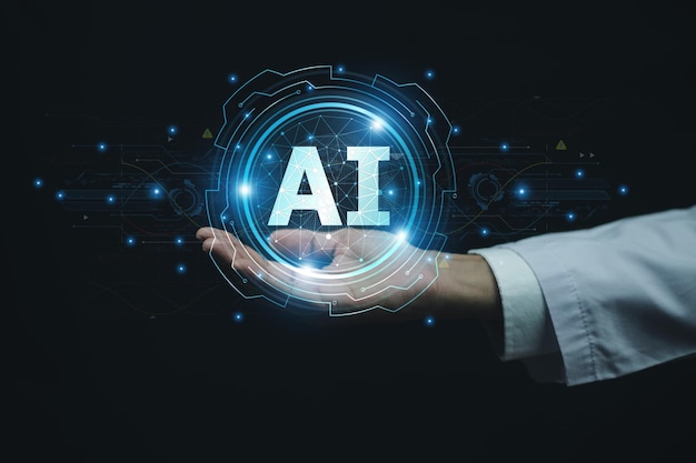 Doctor Hold AI concetto di intelligenza artificiale tecnologia sanitaria moderna con supporto AI