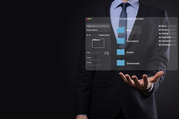 document management concept virtual screen icons document management system dms online document database software for efficient archiving searching and management of company files and data