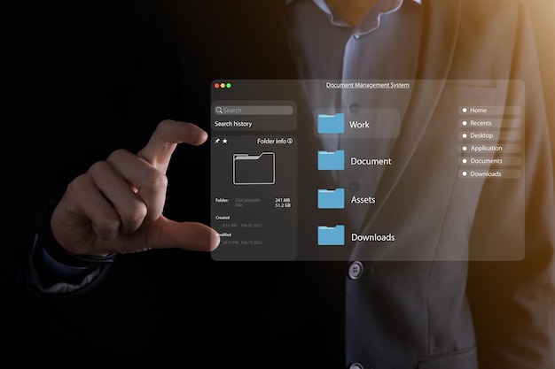 document management concept virtual screen icons document management system dms online document database software for efficient archiving searching and management of company files and data