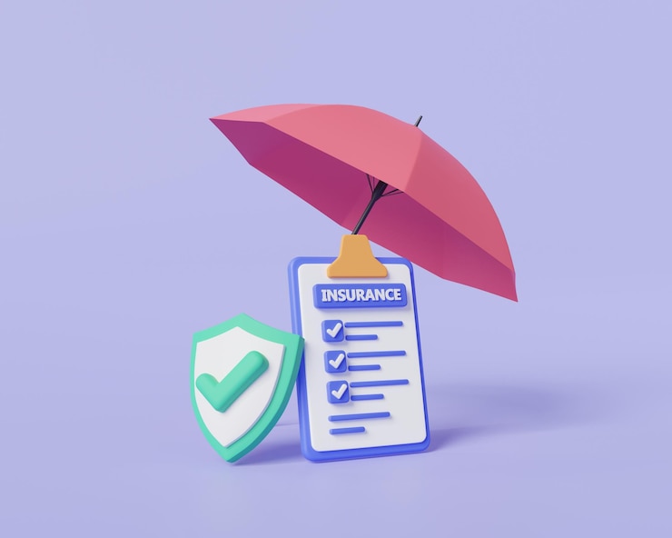 Photo document with shield protection and umbrella about insurance concept health insurance insurance policy accident insurance health home life travel policy guarantee 3d rendering illustration