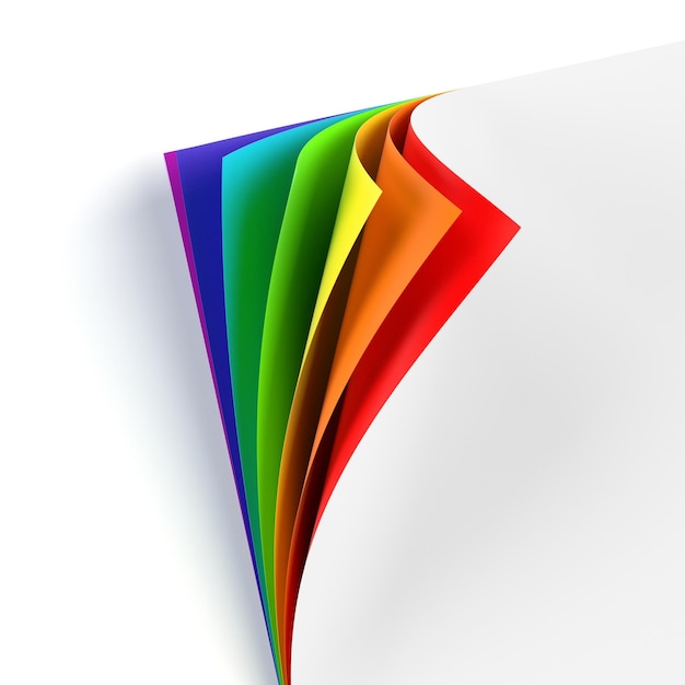 Documento vuoto con angolo arricciato color arcobaleno