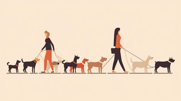 Dog walker che cammina con molti cani illustrazione vettoriale