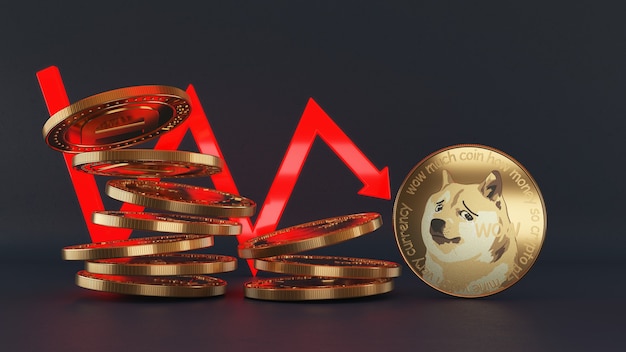 DogeCoin Vendere l'illustrazione 3D di tendenza