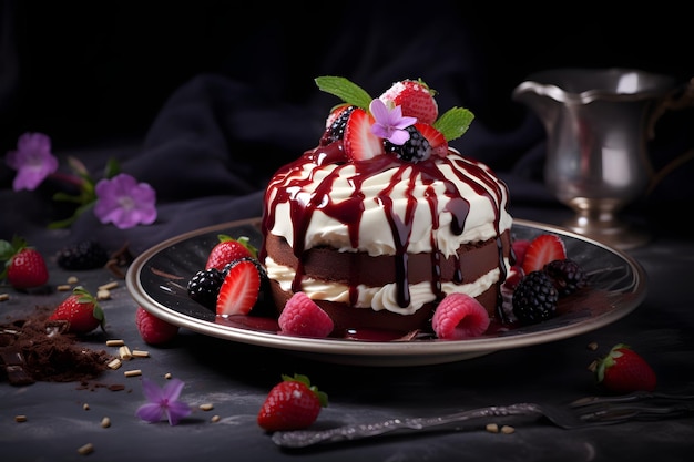 dolce alla fragola fresca con cioccolato e panna