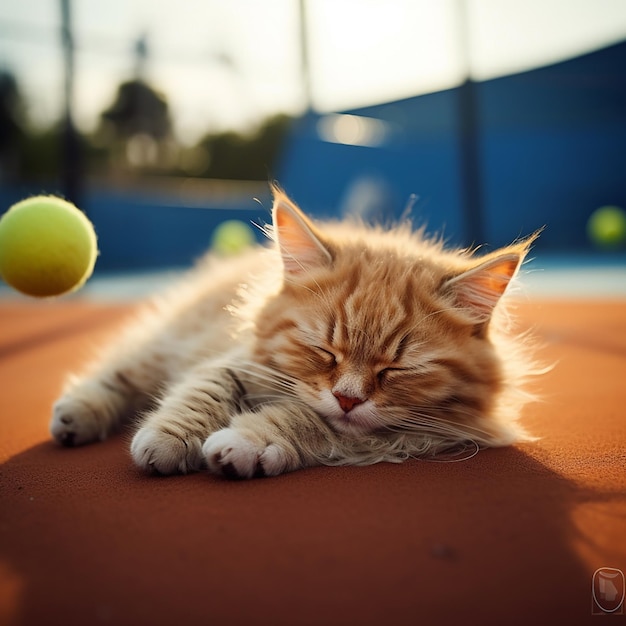 Dolce bambino animale sul campo da tennis sport