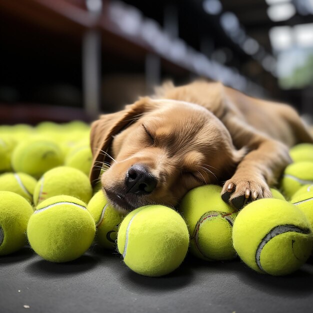 Dolce bambino animale sul campo da tennis sport