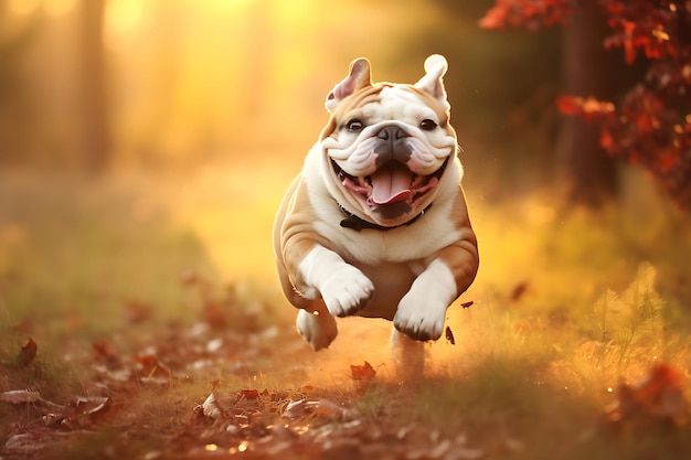 Dolce Bulldog che gioca all'aperto e copia lo spazio