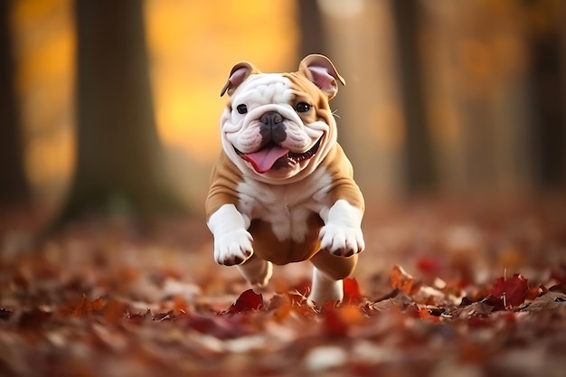 Dolce Bulldog che gioca all'aperto e copia lo spazio