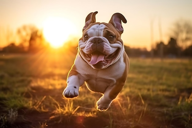 Dolce Bulldog che gioca all'aperto e copia lo spazio