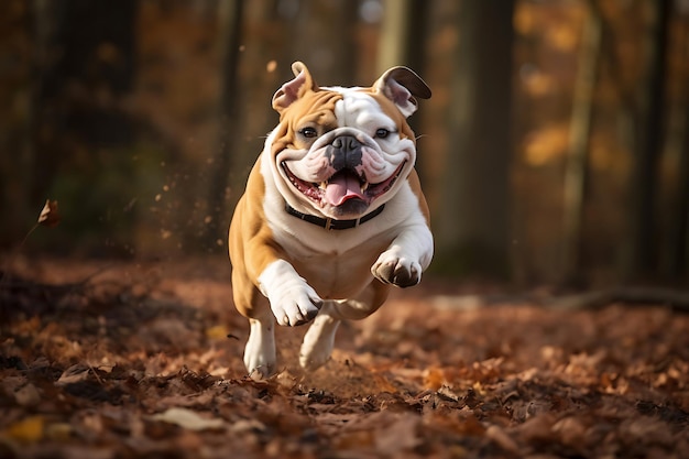 Dolce Bulldog che gioca all'aperto e copia lo spazio