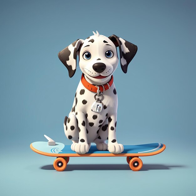Dolce cane dalmata che gioca a skateboard cartone animato icona vettoriale illustrazione animale icona sportiva isolata