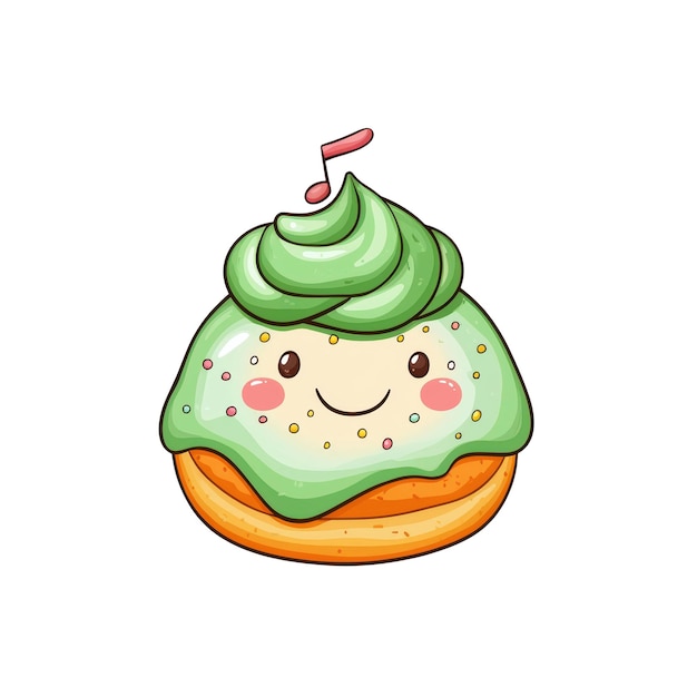 Dolce ciambella con glassa verde e note musicali per disegni divertenti