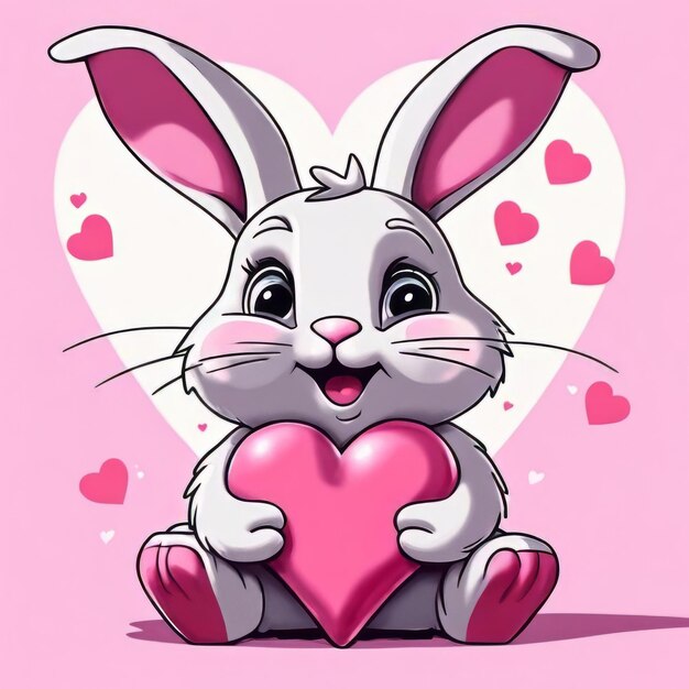 Dolce coniglietto che tiene il cuore San Valentino amore romantico scusarsi