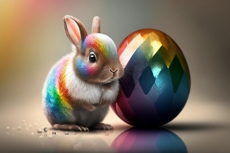 Foto dolce coniglietto di pasqua con un colorato uovo di pasqua generate ai
