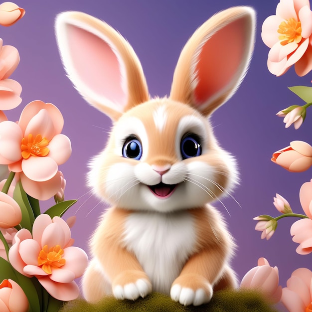 Dolce coniglietto di Pasqua sullo sfondo HD in un campo di fiori