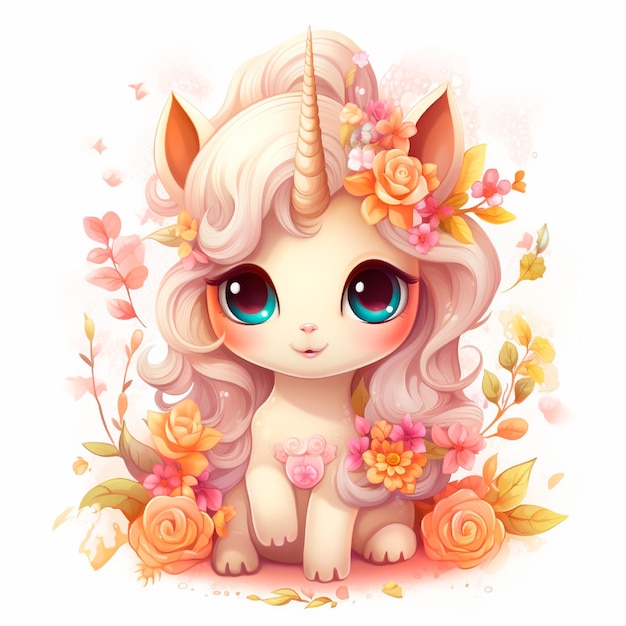 Dolce e adorabile bambino unicorno del bosco