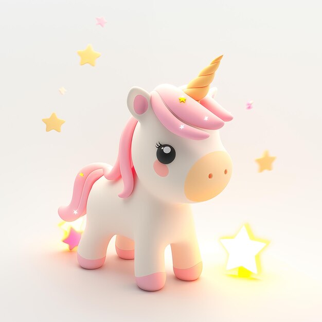 Dolce giocattolo di unicorno a cartoni animati 3D bianco e rosa